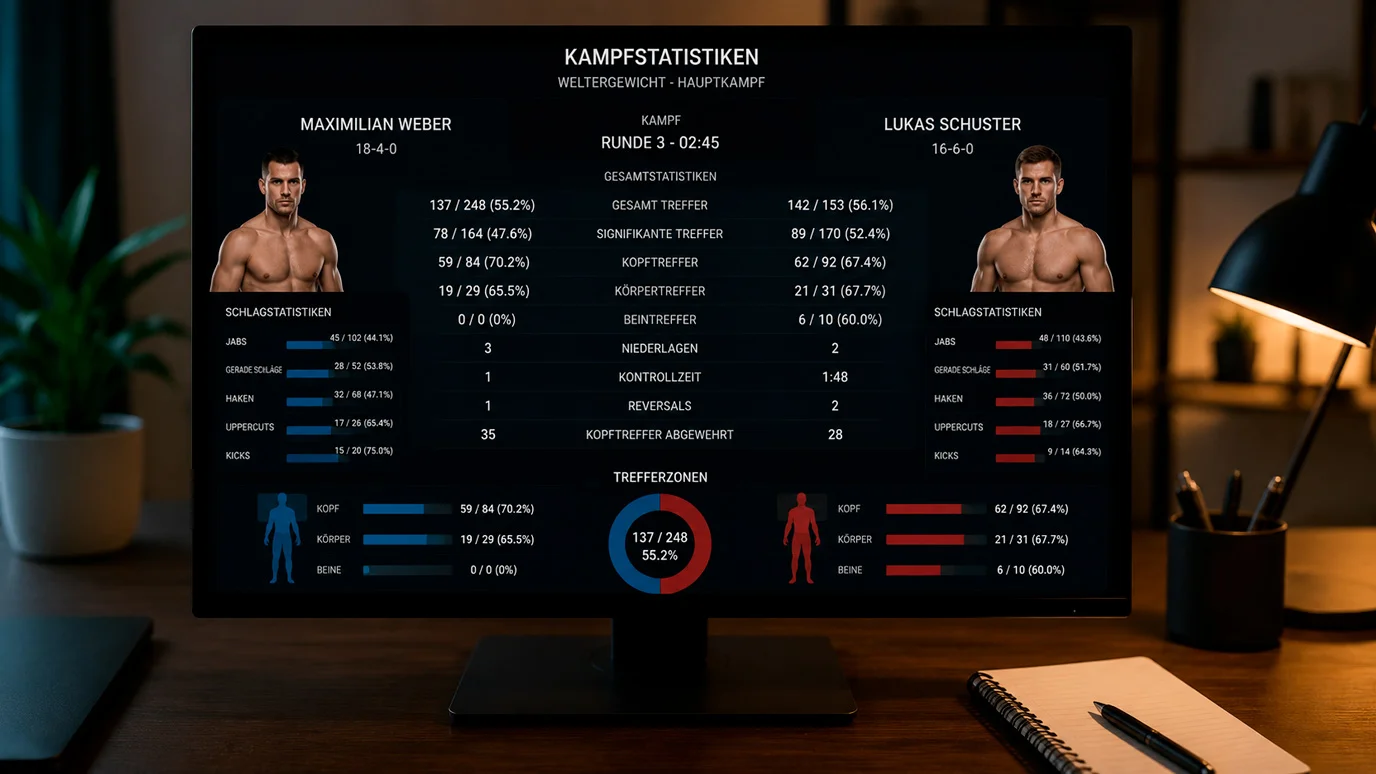 Analyse von UFC-Kämpferstatistiken auf einem Bildschirm